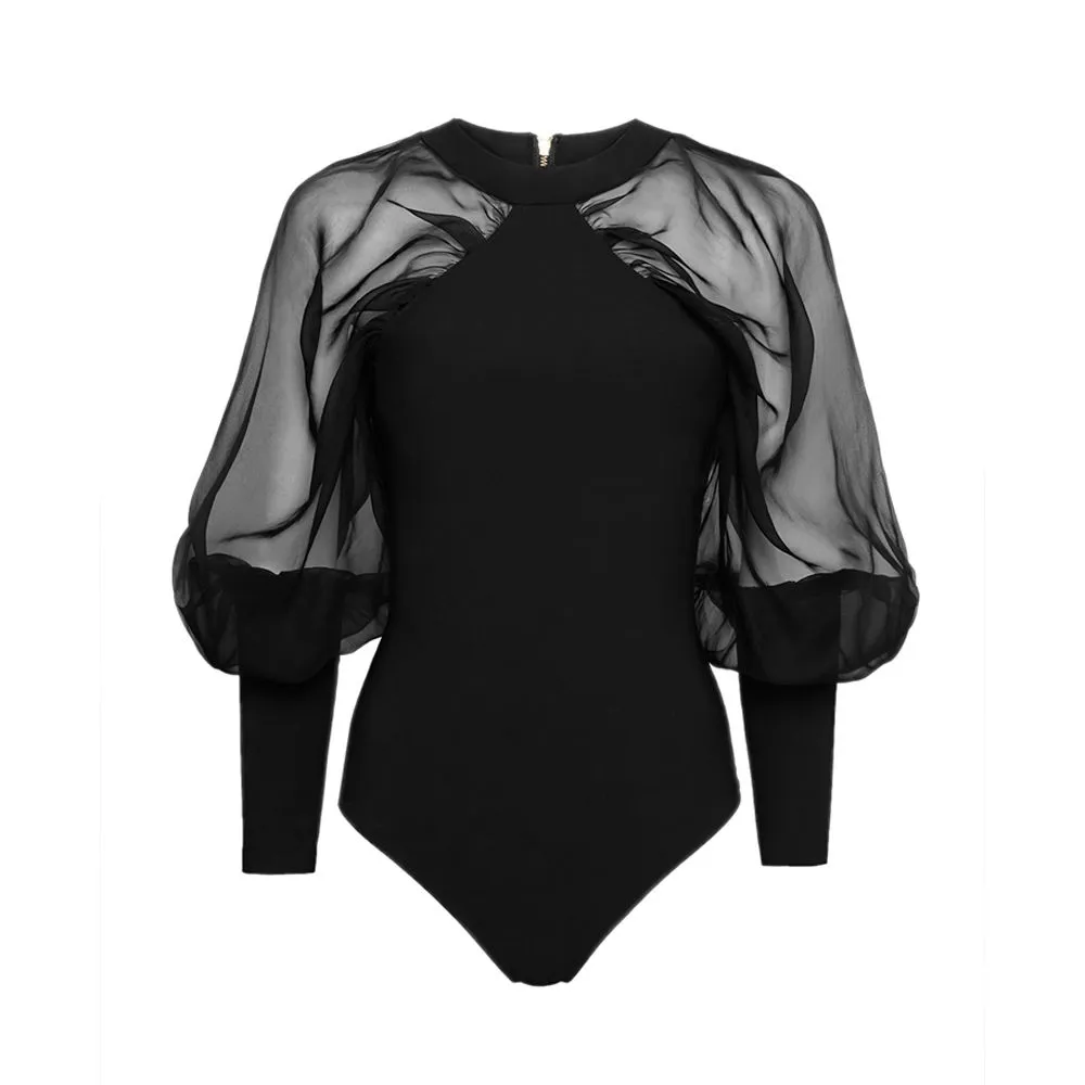 ANGELYS BALEK BLACK PUFF SLEEVE WOMEN BODYSUIT