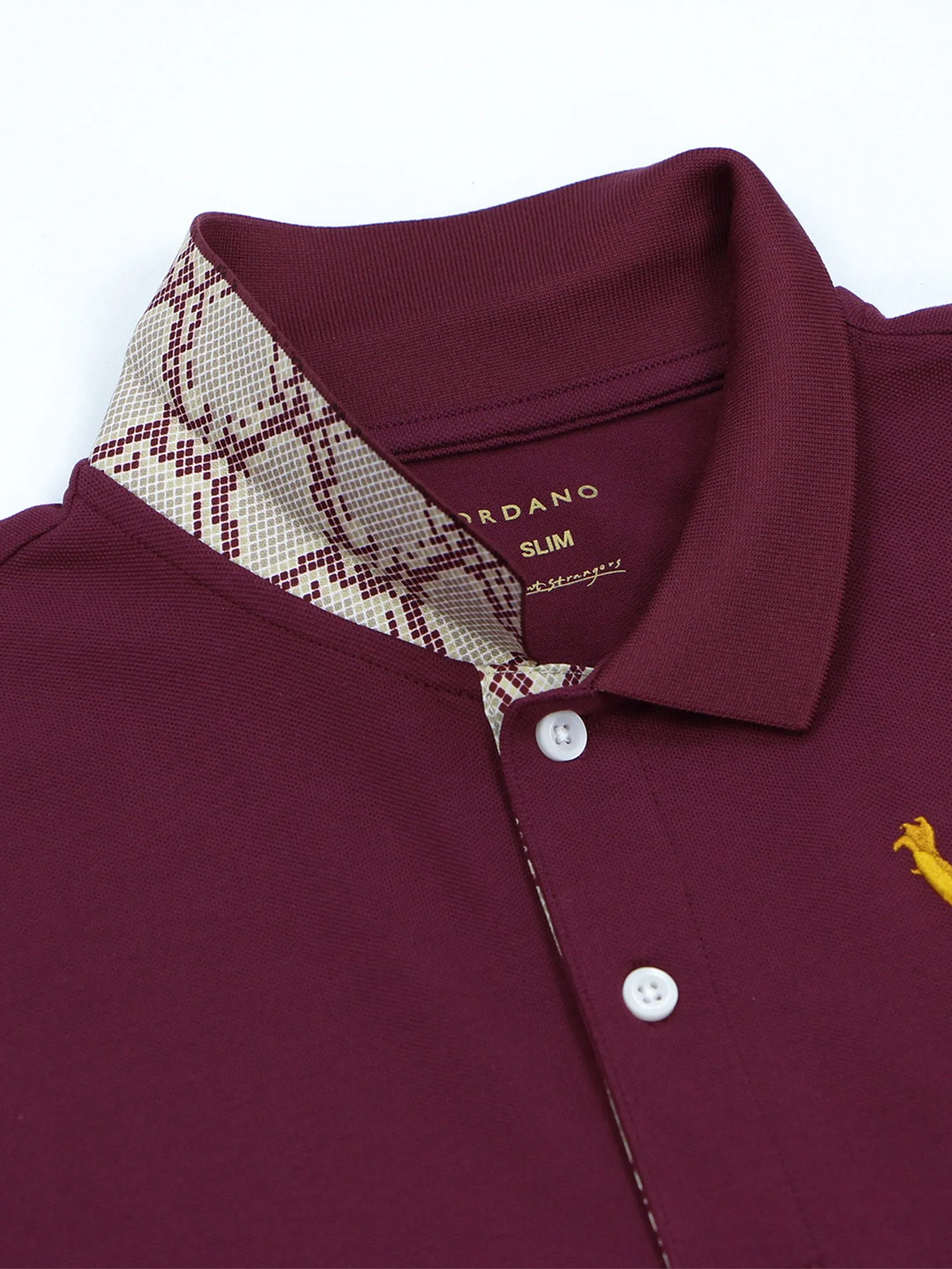 GIORDANO Men's Slim Embroidery Bold Polo (3D Lion) Burgundy Red