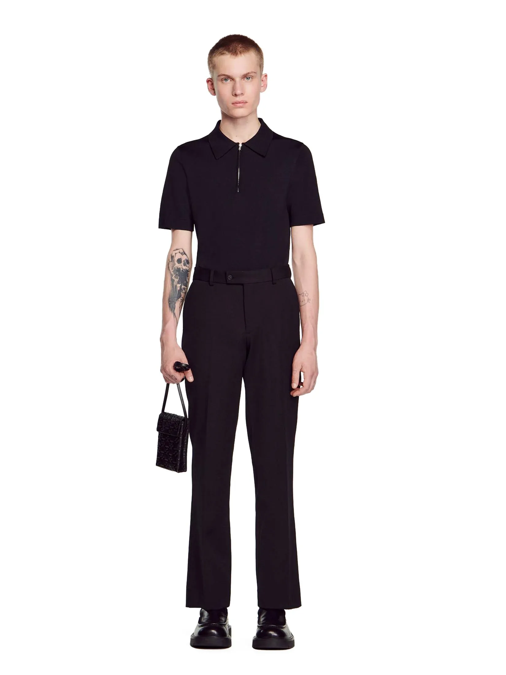 SANDRO Knitted Polo Shirt with Zip Collar