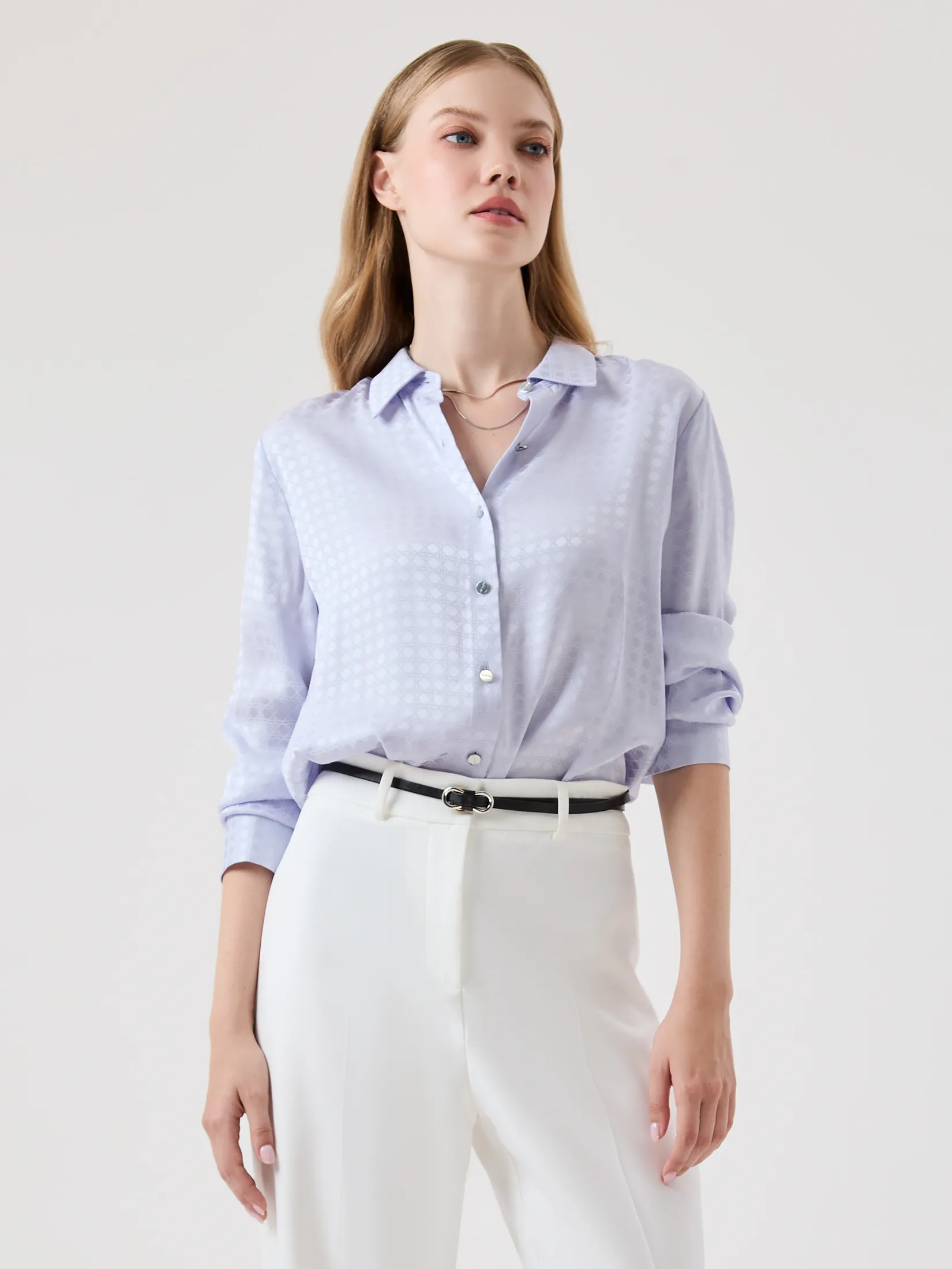 ESPADA Geometric Jacquard Satin Shirt Woman Purple