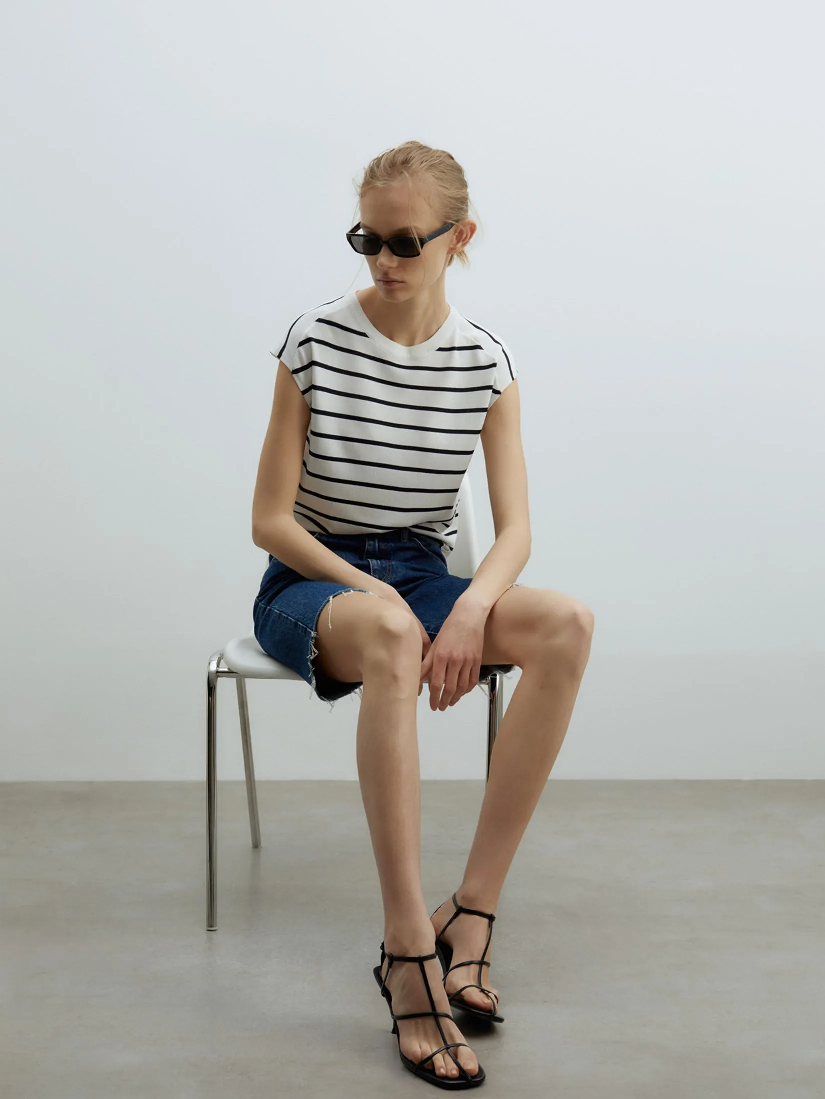 SFERA Women T-Shirt Sleeveless Rayas Manga Sisa