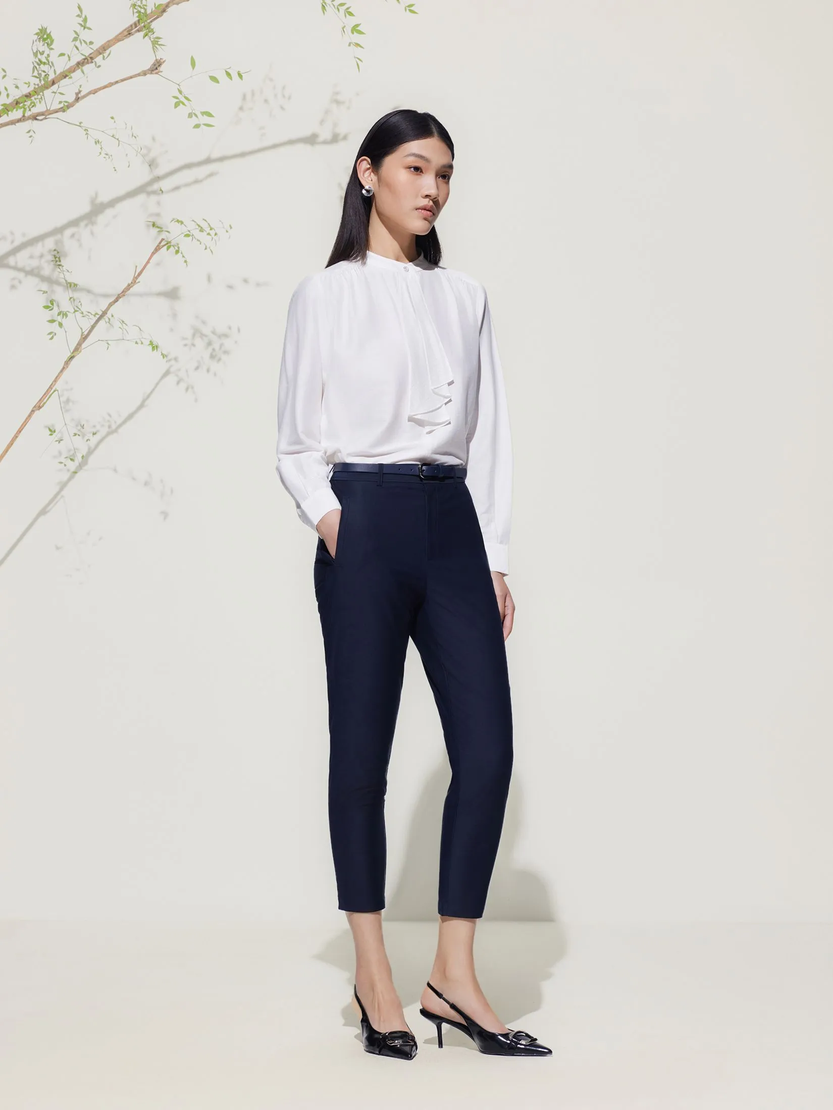 G2000 Women Clothing Cotton Modal Capri Skinny Casual Pants With Belt Capri Skinny Shape - Navy