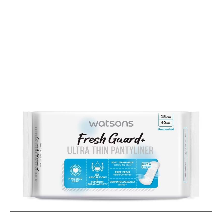 Watsons Fresh Guard+ Ultra Thin Pantyliner Unscented 15cm 40pcs.