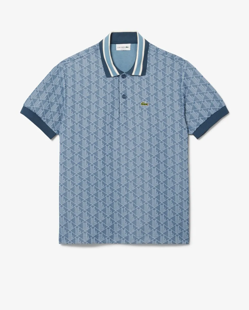 LACOSTE Classic Fit Monogram Jacquard Polo Shirt Blue