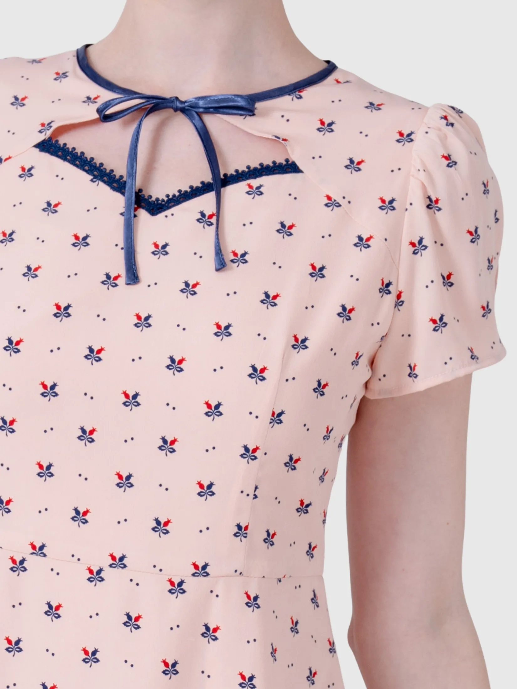 AMILA Women Dress Short Sleeves Peach Skin Rose Red