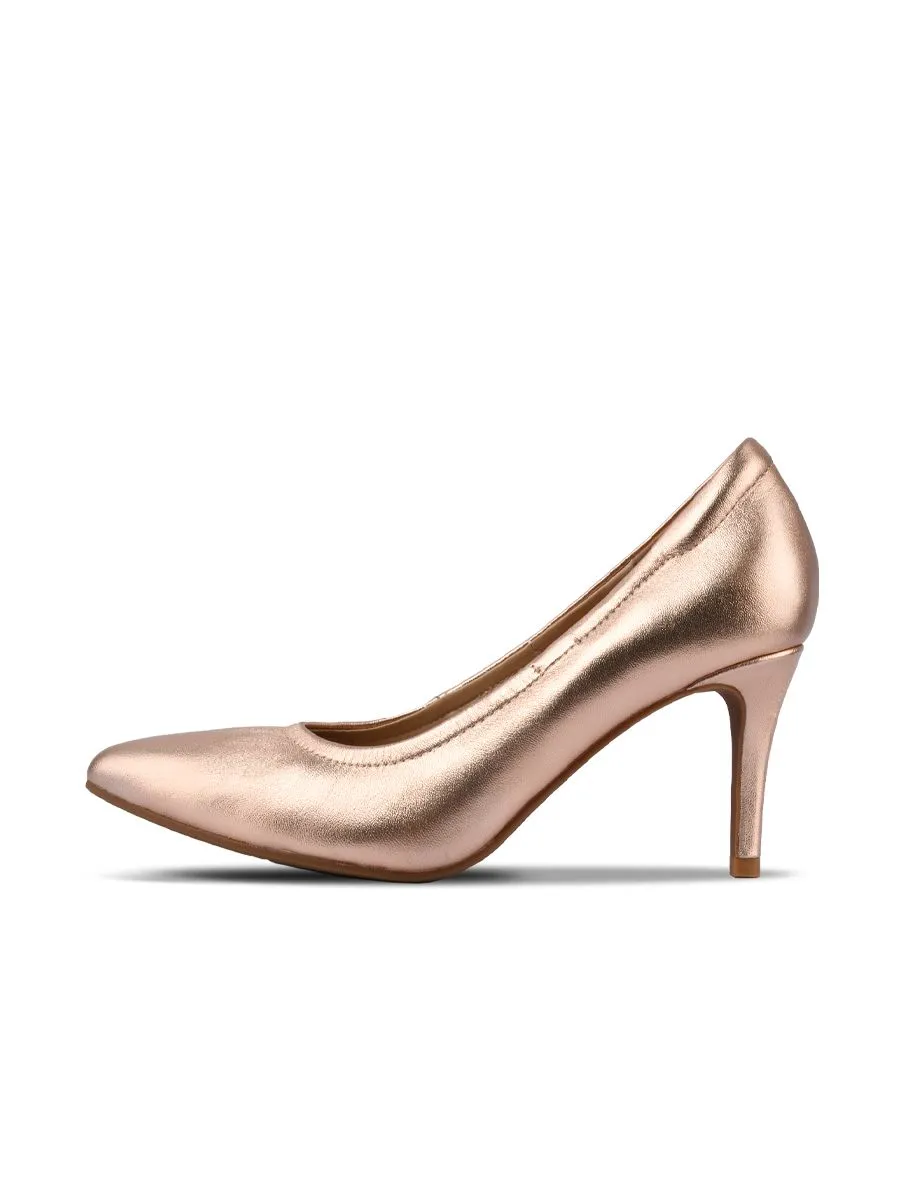 SIRENA Metallic Rose Gold Leather Court Shoes Pointed Toe High Heel 3 inch Cinderella