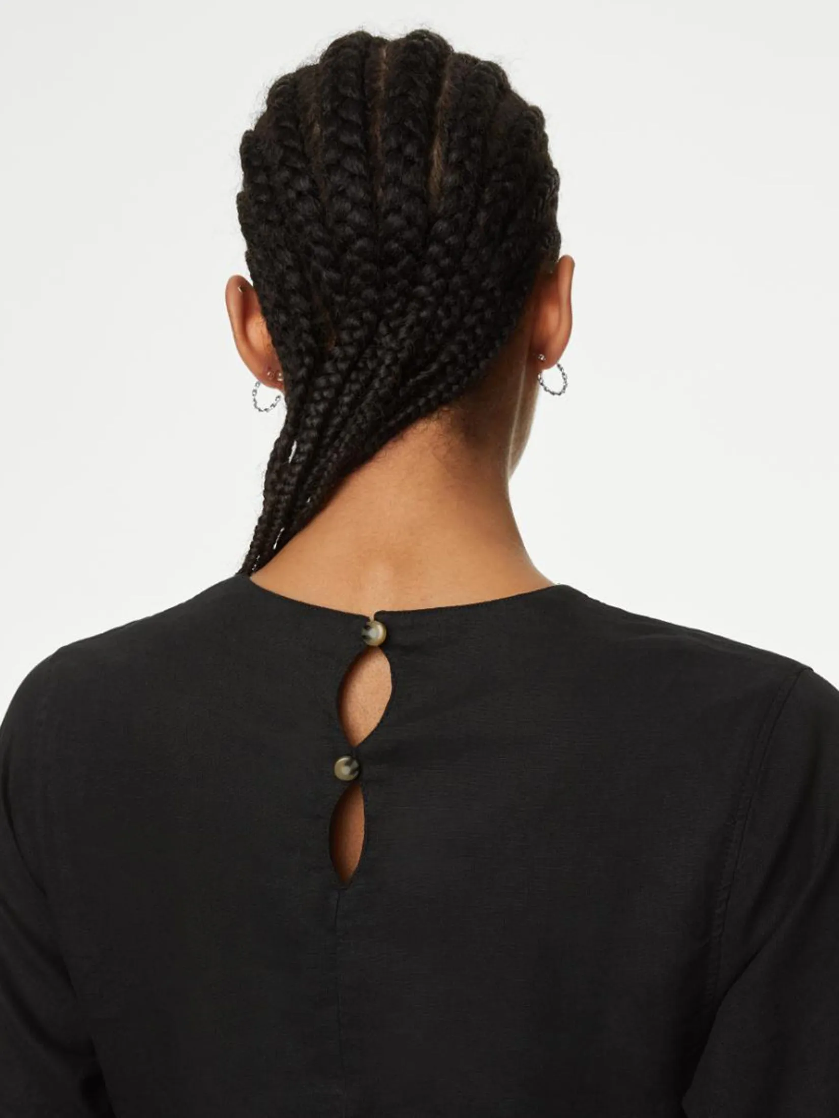 MARKS & SPENCER Women Blouse Linen Rich V Neck Kimono Sleeve Black