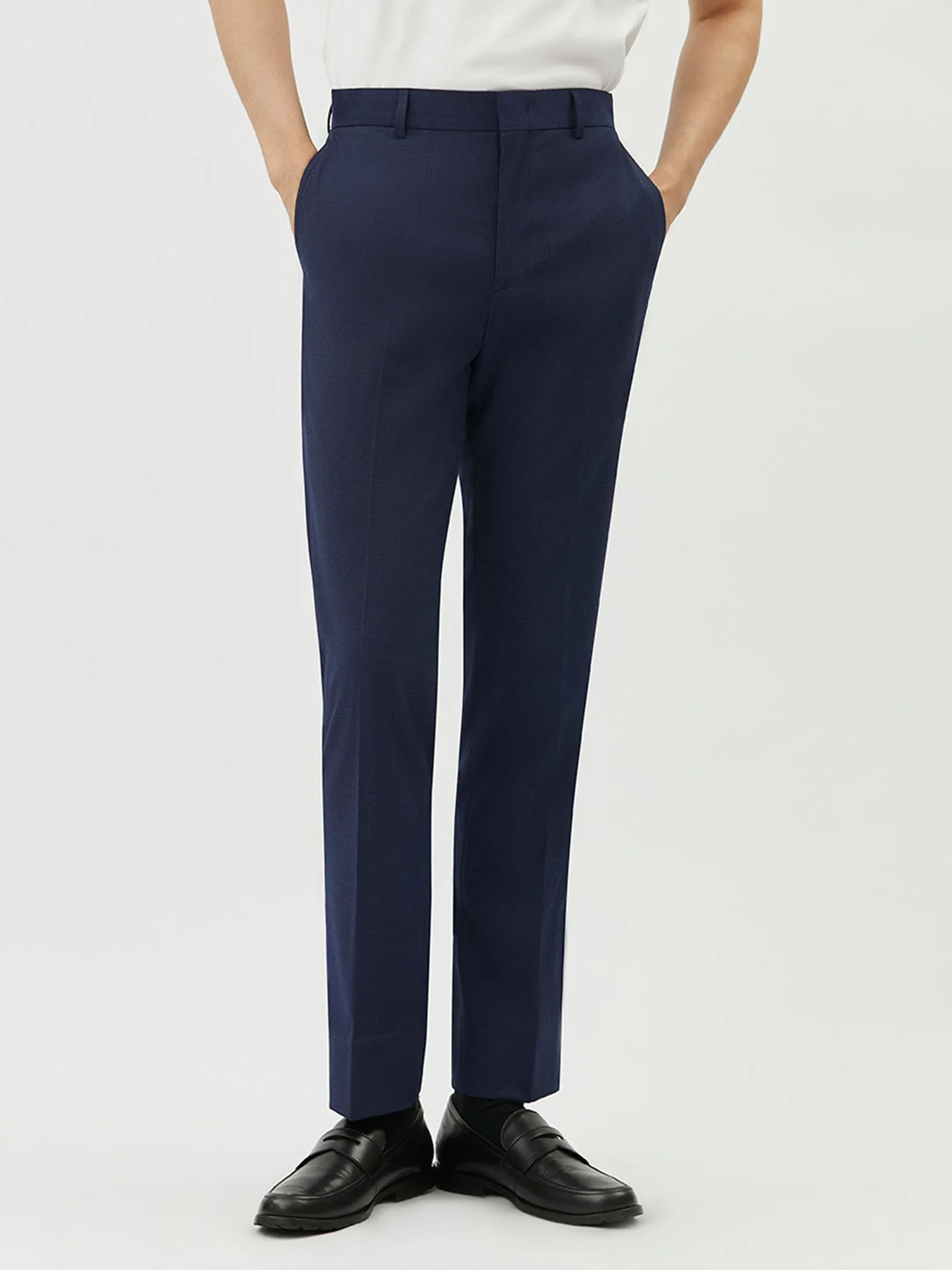 DAPPER DAPPER Textured Regular-Fit Essential Stretch Trousers Navy