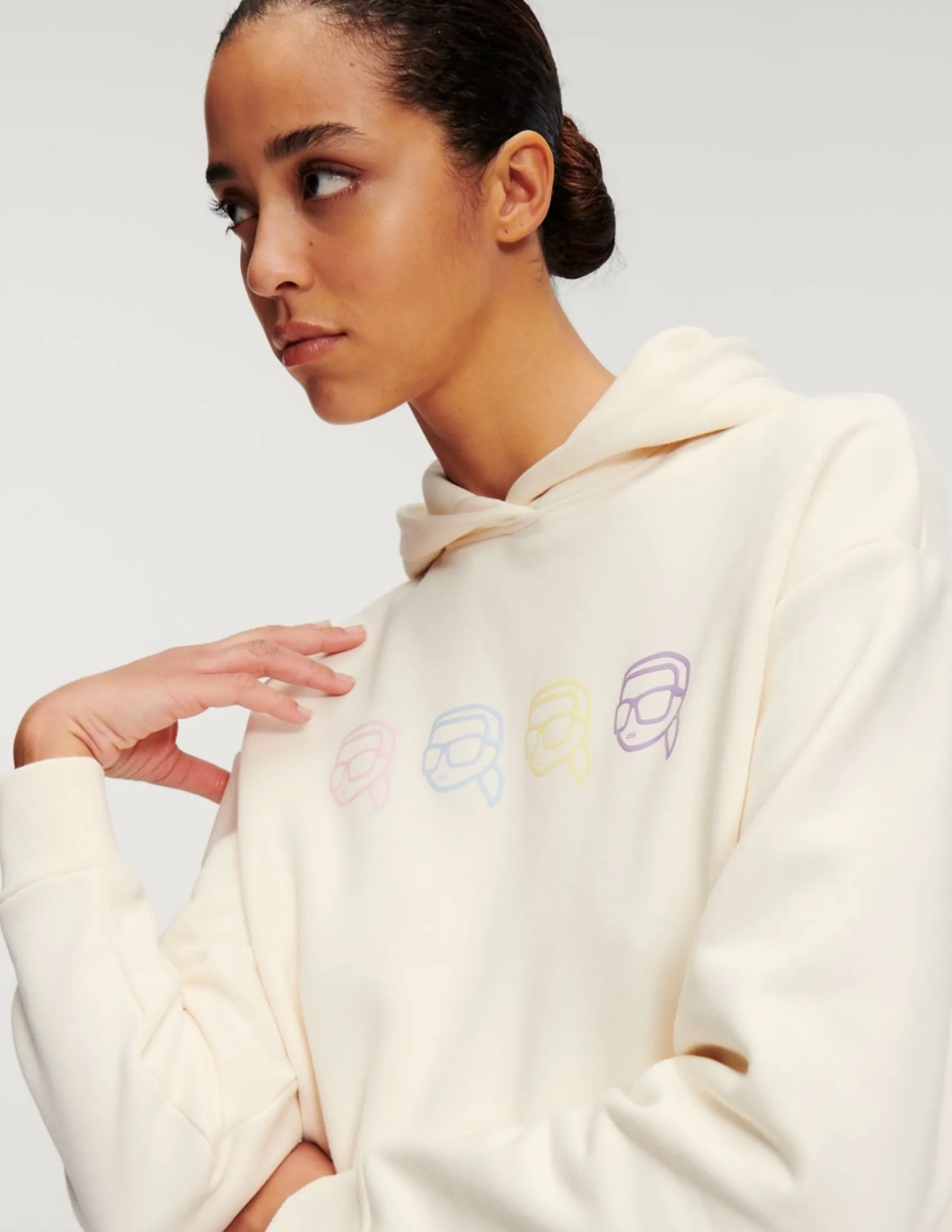 KARL LAGERFELD IKONIK 2.0 OUTLINE WOMAN HOODIE OFF WHITE