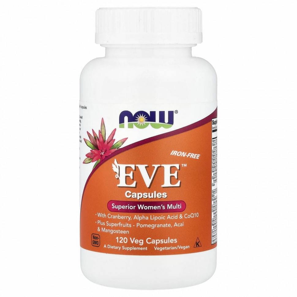 NOW Foods, Eve, эффективные мультивитамины для женщин, без железа, 120 растительных капсул