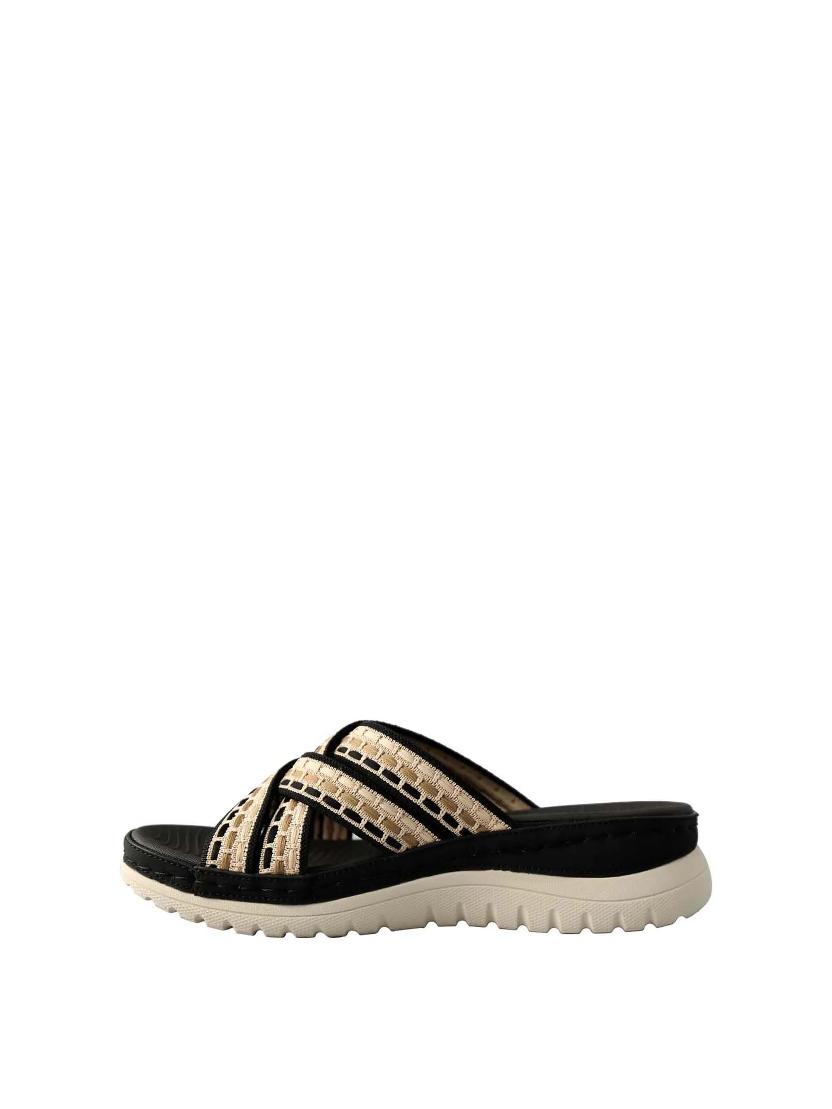 VILLAINS SF X-STRAP Women's Flat Sandals BEIGE BLACK