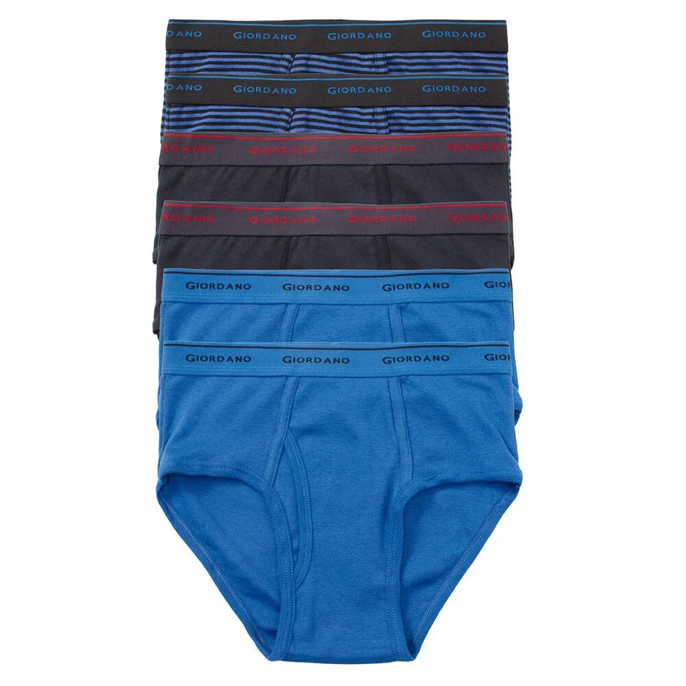 GIORDANO Navy Blue/Black Men's Cotton Briefs Logo elastic waistband(6-packs)