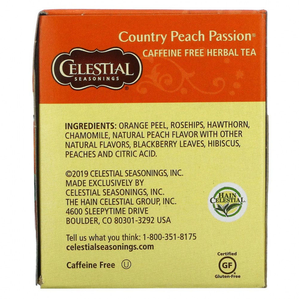 Celestial Seasonings, травяной чай, Country Peach Passion, без кофеина, 20 чайных пакетиков, 41 г (1,4 унции)