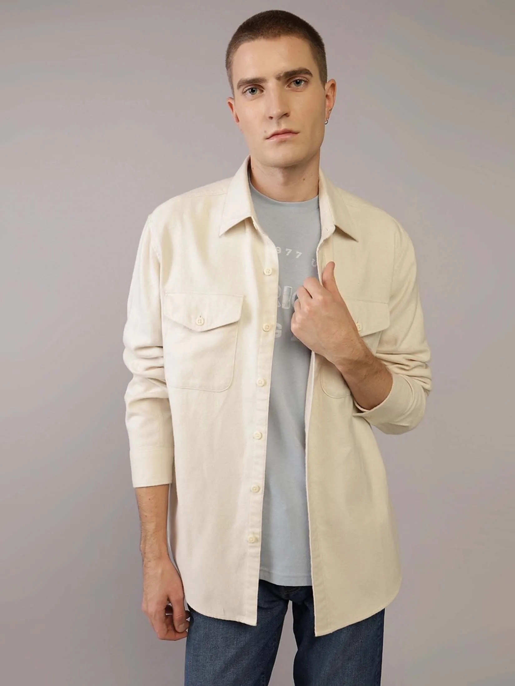 AMERICAN EAGLE MEN ICED LATTE CF CSC MARTIN FLANNEL SHIRT 210 BONE KHAKI