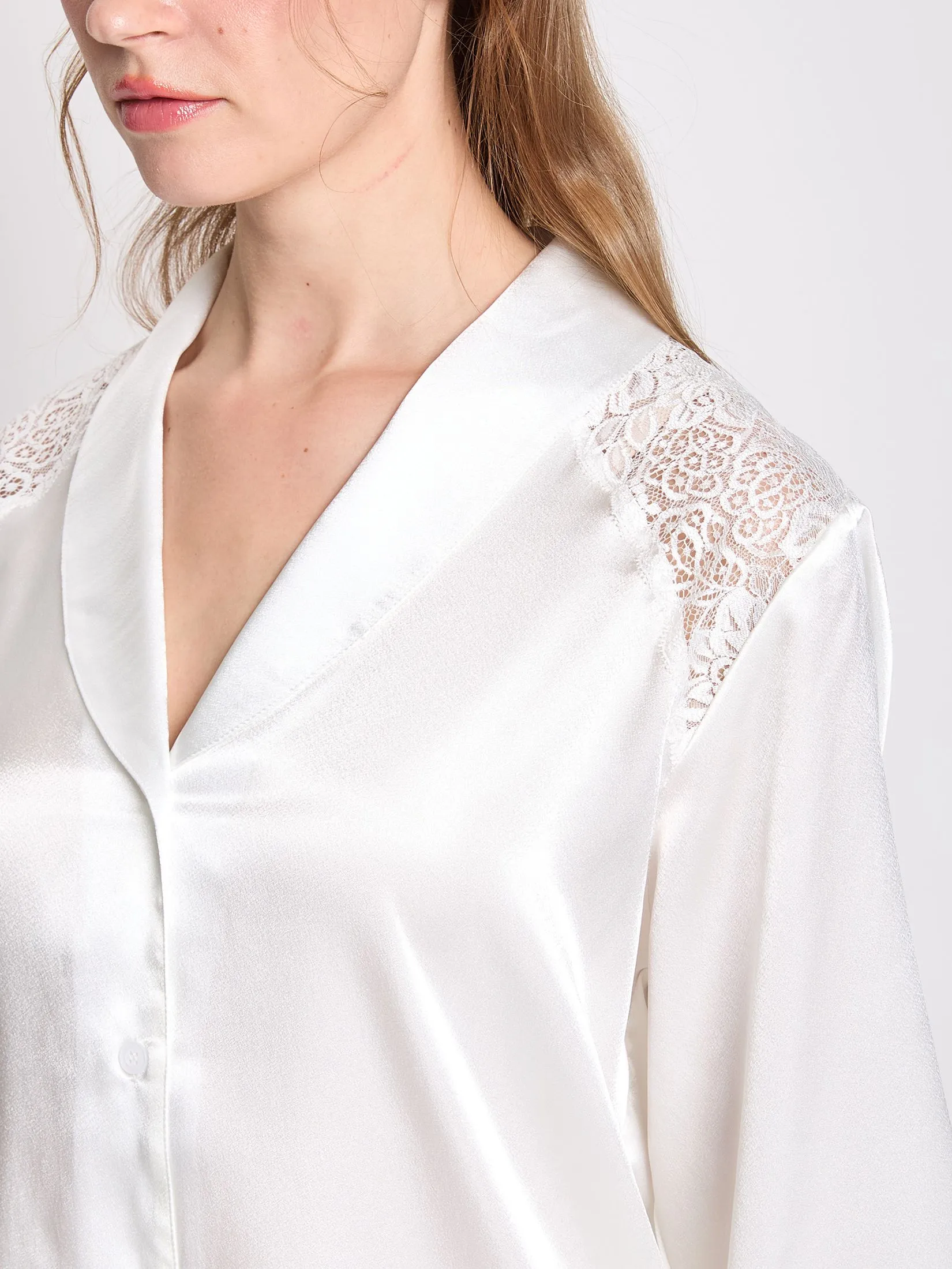 MARIA VICTORIA Women Pyjamas Shirt Cropped Sleeves + Shorts Off White