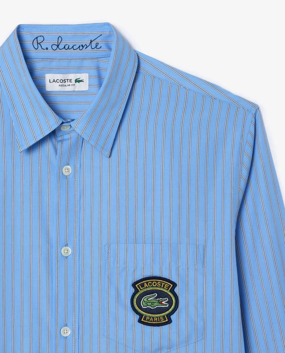 LACOSTE Striped Shirt With Badge Blue
