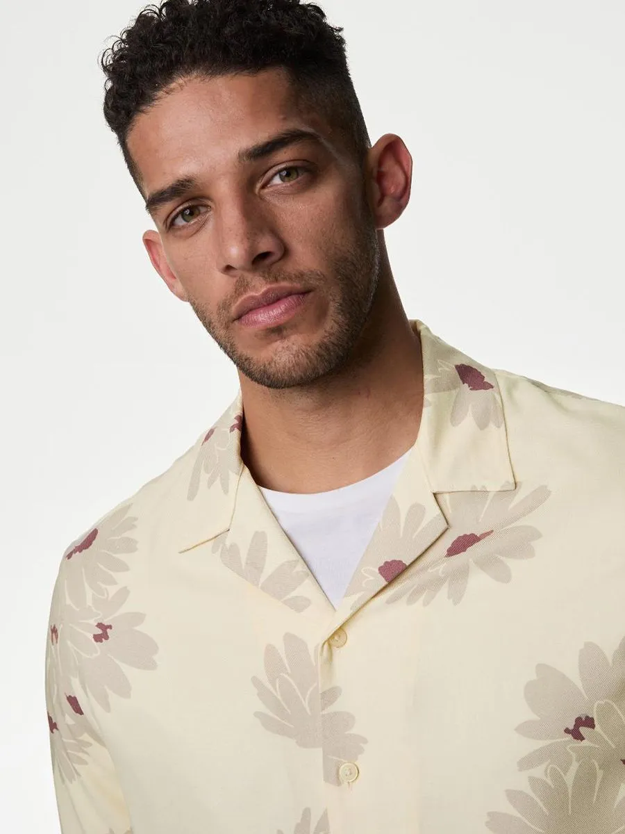 MARKS & SPENCER Men Shirt Easy Iron Floral Print NB_Ecru Mix