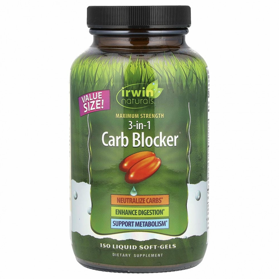Irwin Naturals, 3-in-1 Carb Blocker, блокатор углеводов 3-в-1, максимальный эффект, 150 желатиновых капсул