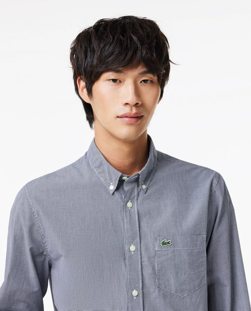 LACOSTE Navy Blue Regular Fit Cotton Poplin Shirt