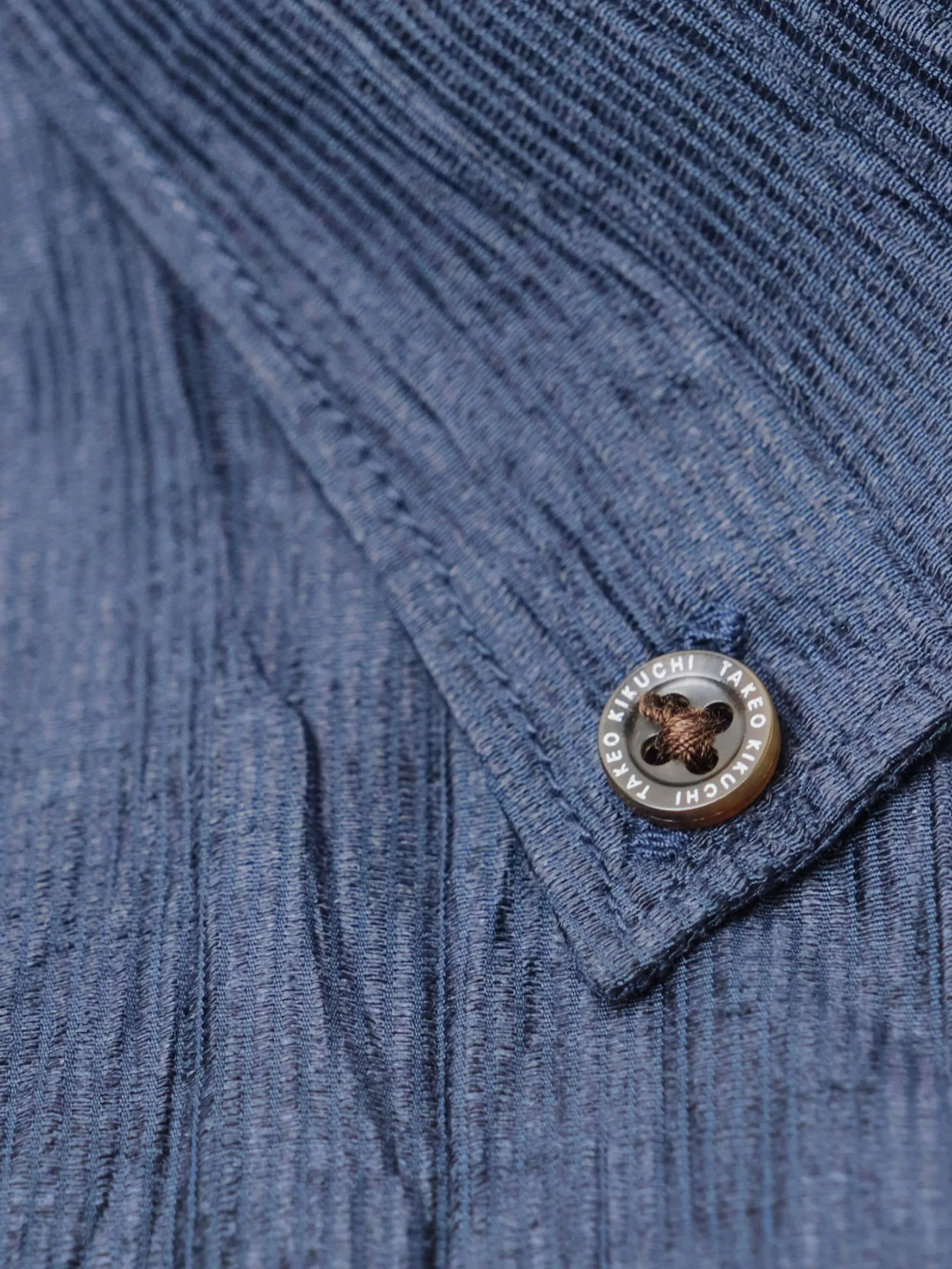 TAKEO KIKUCHI MEN NAVY TEXTURED STRIPE CHECK OVERSIZED SHIRT