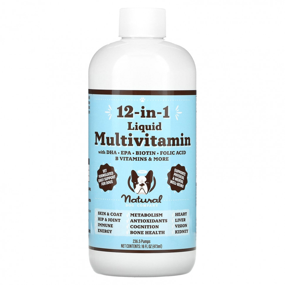 Natural Dog Company, Жидкие мультивитамины 12 в 1 для собак, для всех возрастов, 473 мл (16 жидк. Унций)