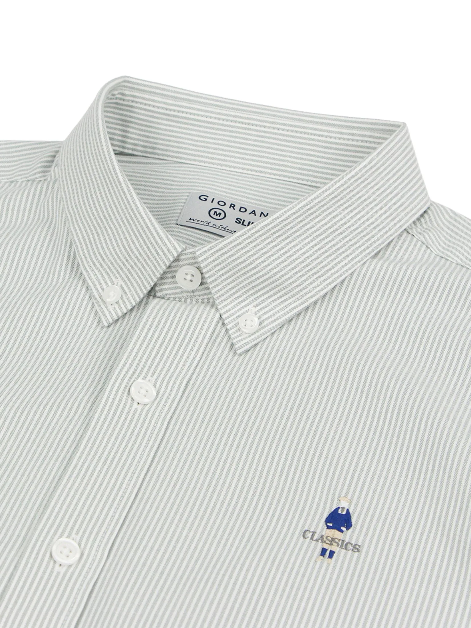 GIORDANO Men's Slim Stretch Oxford Shirts (Classic Man)  Green x White