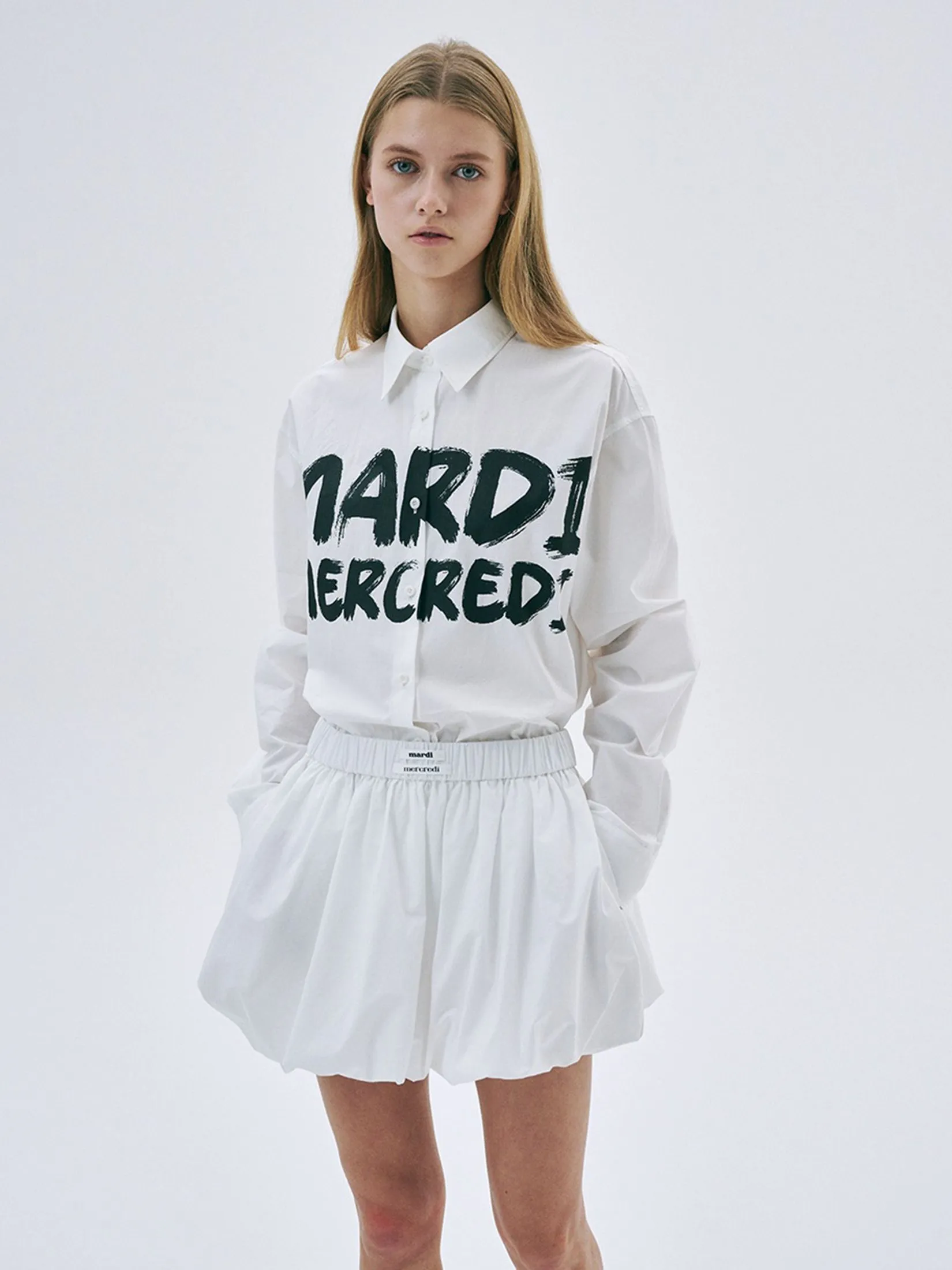 MARDI MERCREDI Cotton Balloon Mini Skirt Double Label White F