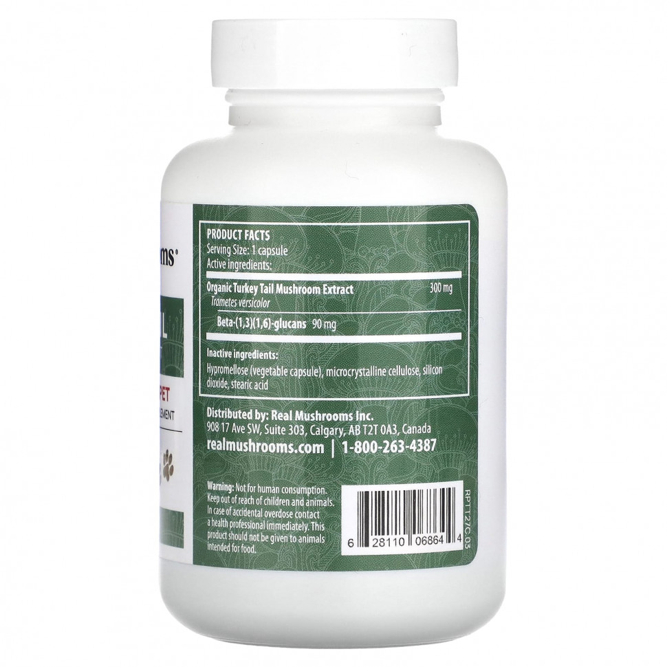 Real Mushrooms, Индейка, поддержка для вашего питомца, 90 капсул