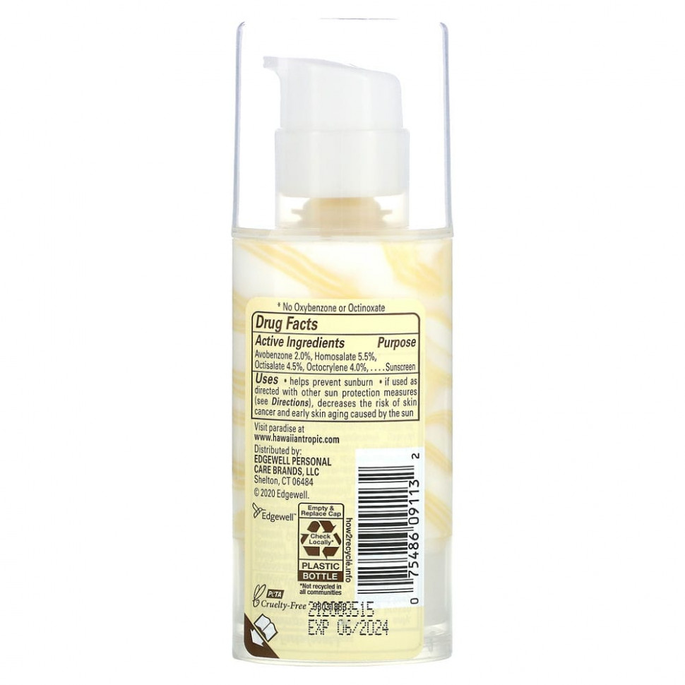 Hawaiian Tropic, Silk Hydration, Weightless Face, невесомый солнцезащитный лосьон для лица без масел, SPF 30, 50 мл