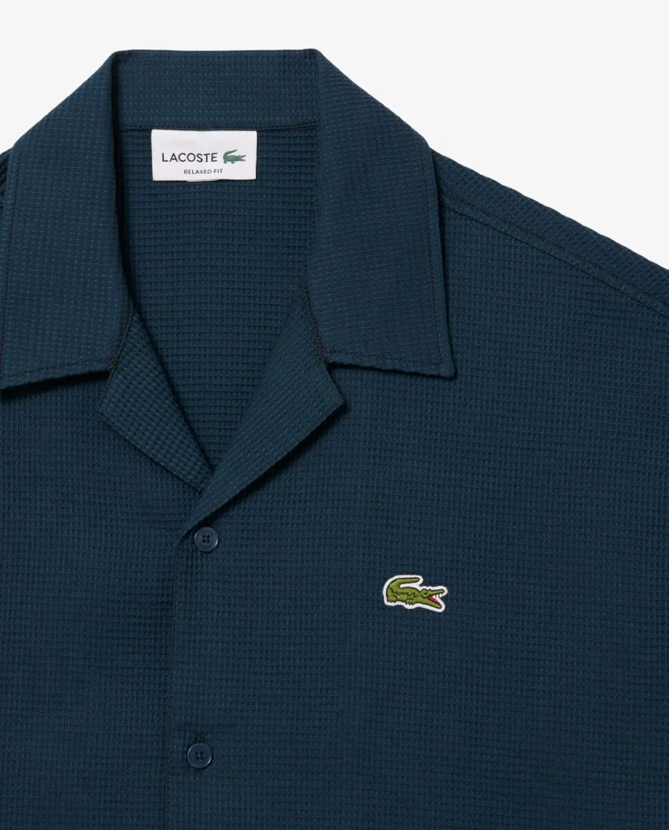 LACOSTE Relaxed Fit Waffle Texture Shirt Blue