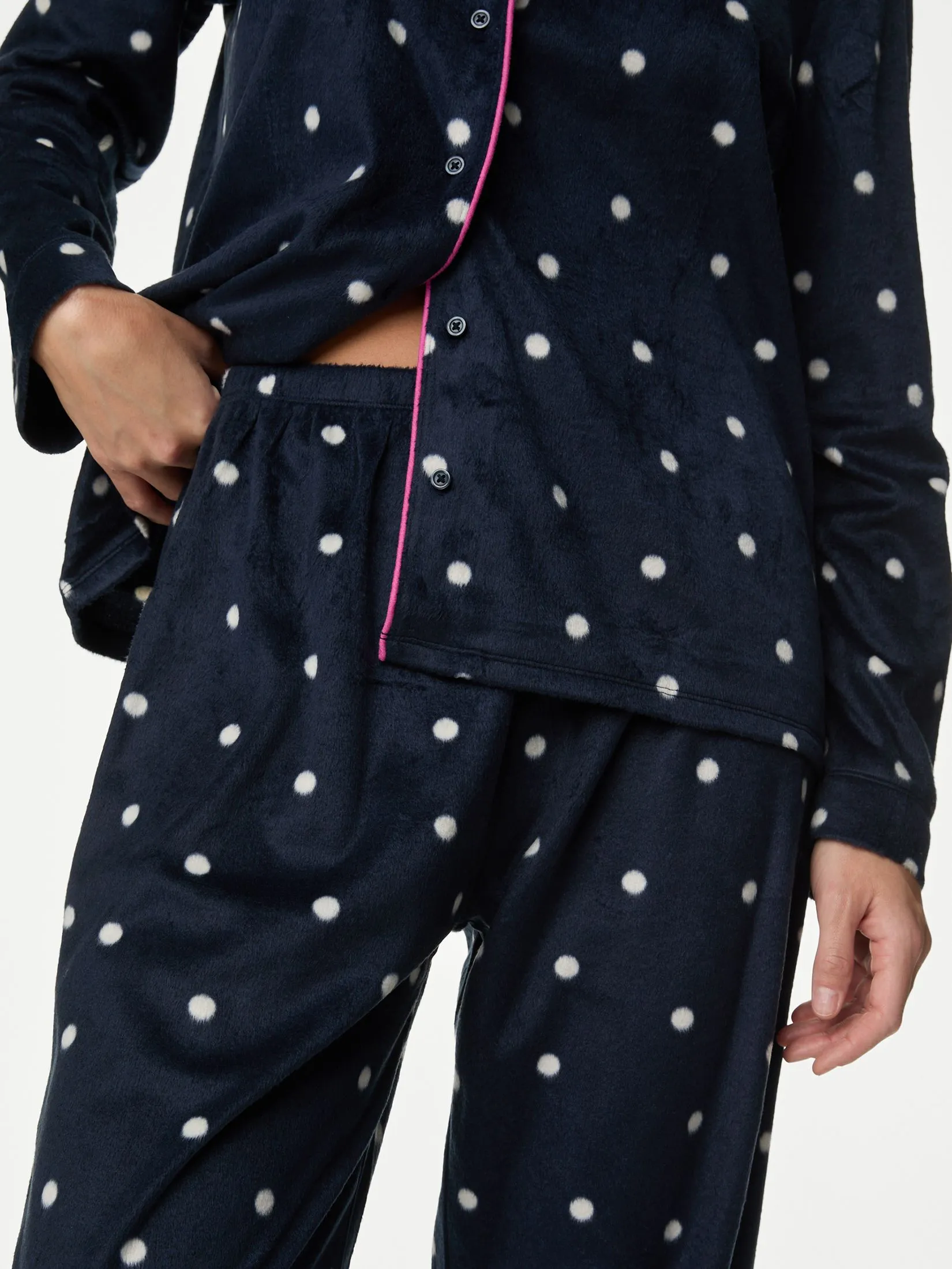 MARKS & SPENCER Women Pyjama Set Fleece Printed Revere