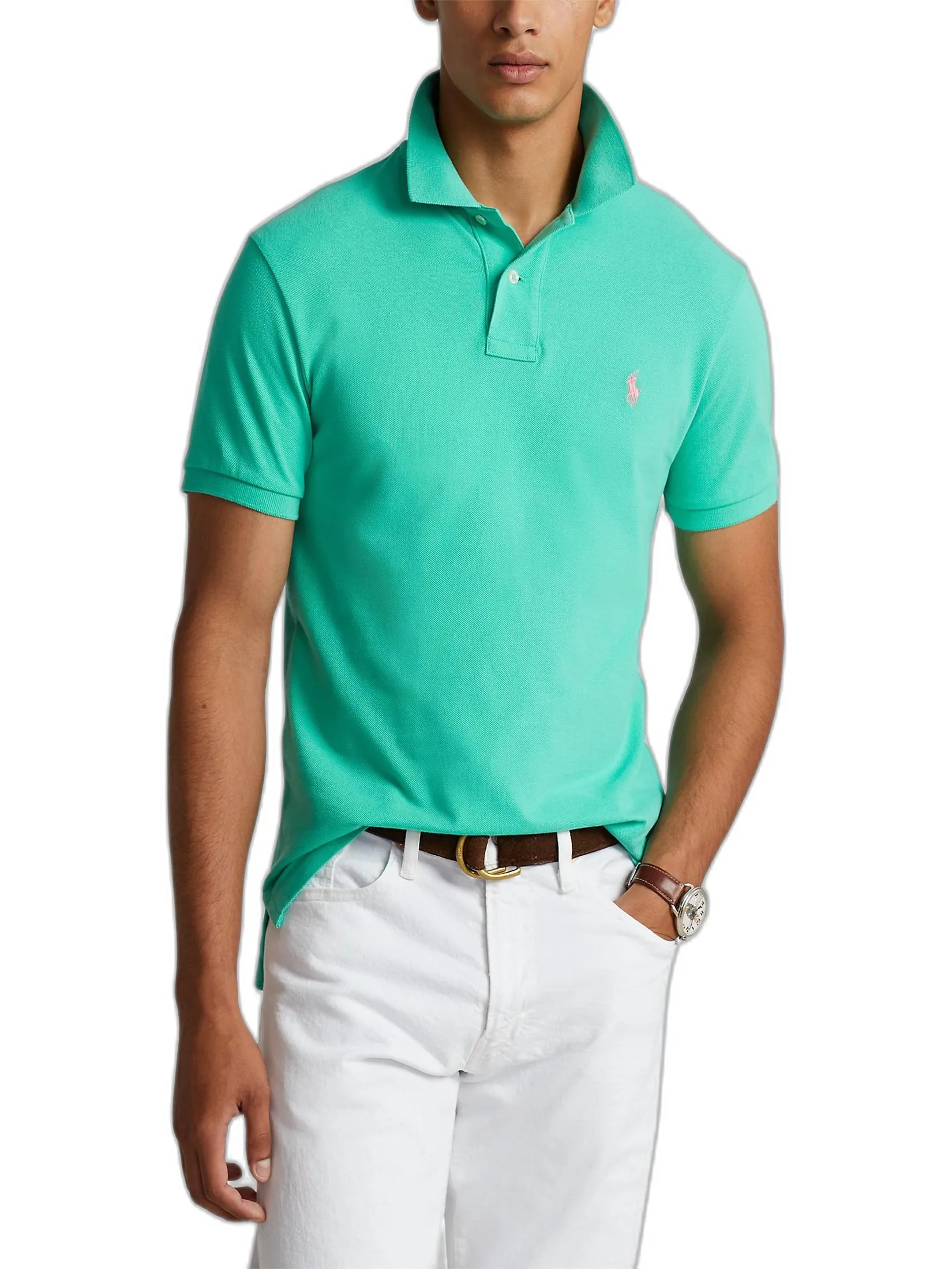 POLO RALPH LAUREN Polo Ralph Lauren  Custom Slim Fit Mesh Polo SUNSET GREEN/C3125
