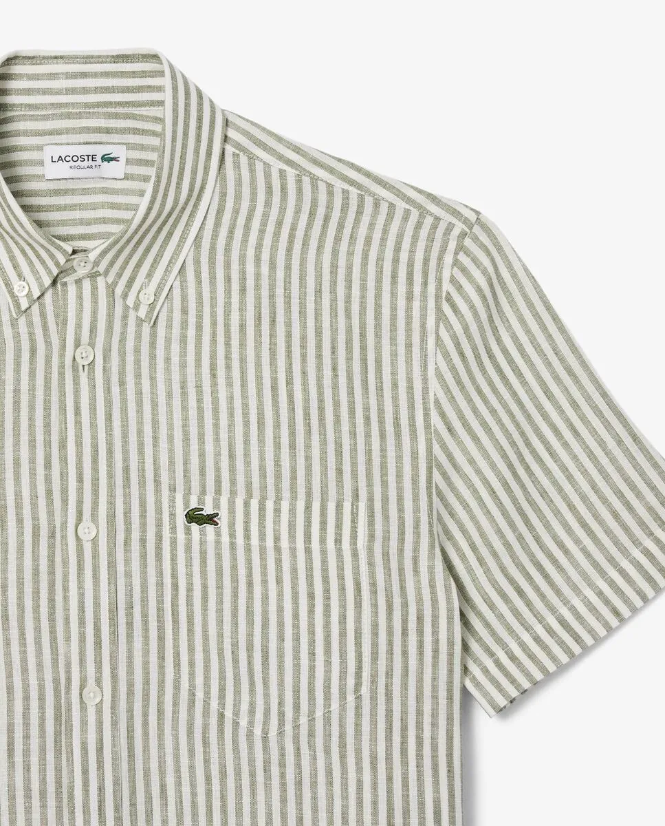 LACOSTE Regular Fit Short Sleeved Linen Shirt Green