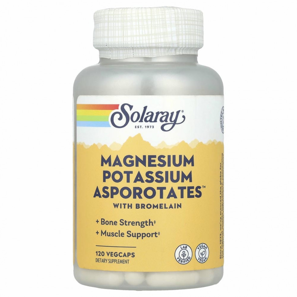 Solaray, Magnesium Potassium Asporotates, аспартат магния и калия, 120 растительных капсул