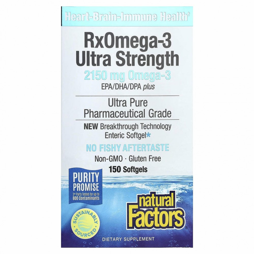 Natural Factors, Ultra Strength RxOmega-3, 900 мг ЭПК/ДГК, 150 мягких таблеток Enteripure - NFS-35493-150 шт.