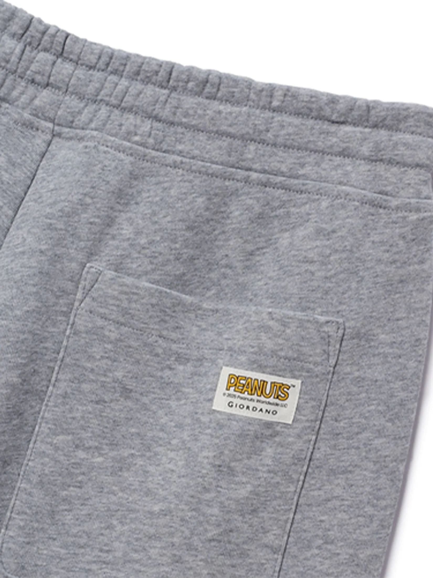 GIORDANO Men's Relaxed French Terry Drawstring Shorts (Snoopy) Heather Grey