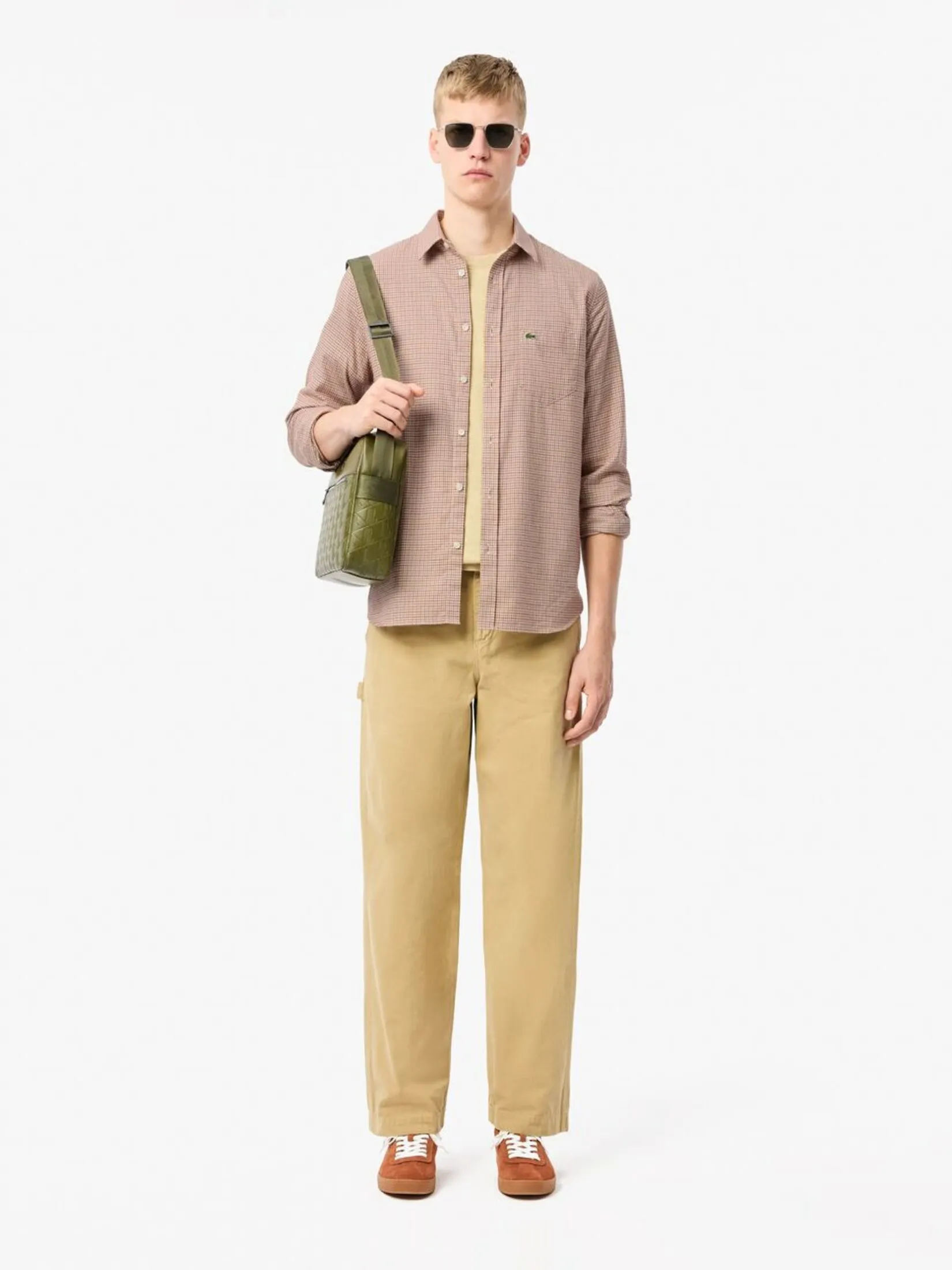 LACOSTE Regular Fit Pocket Front Checked Shirt Beige