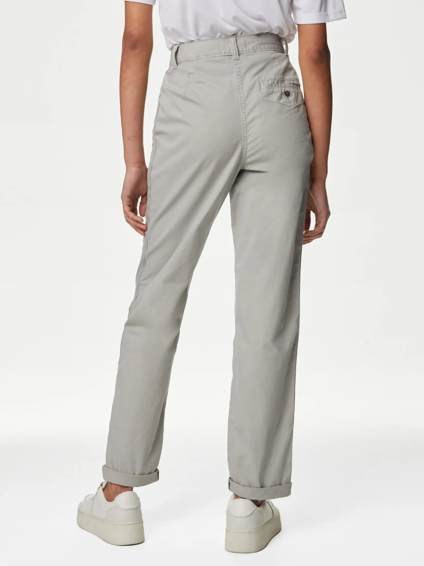 MARKS & SPENCER Women Chinos Pants Tea Dyed Slim Fit Cotton Rich