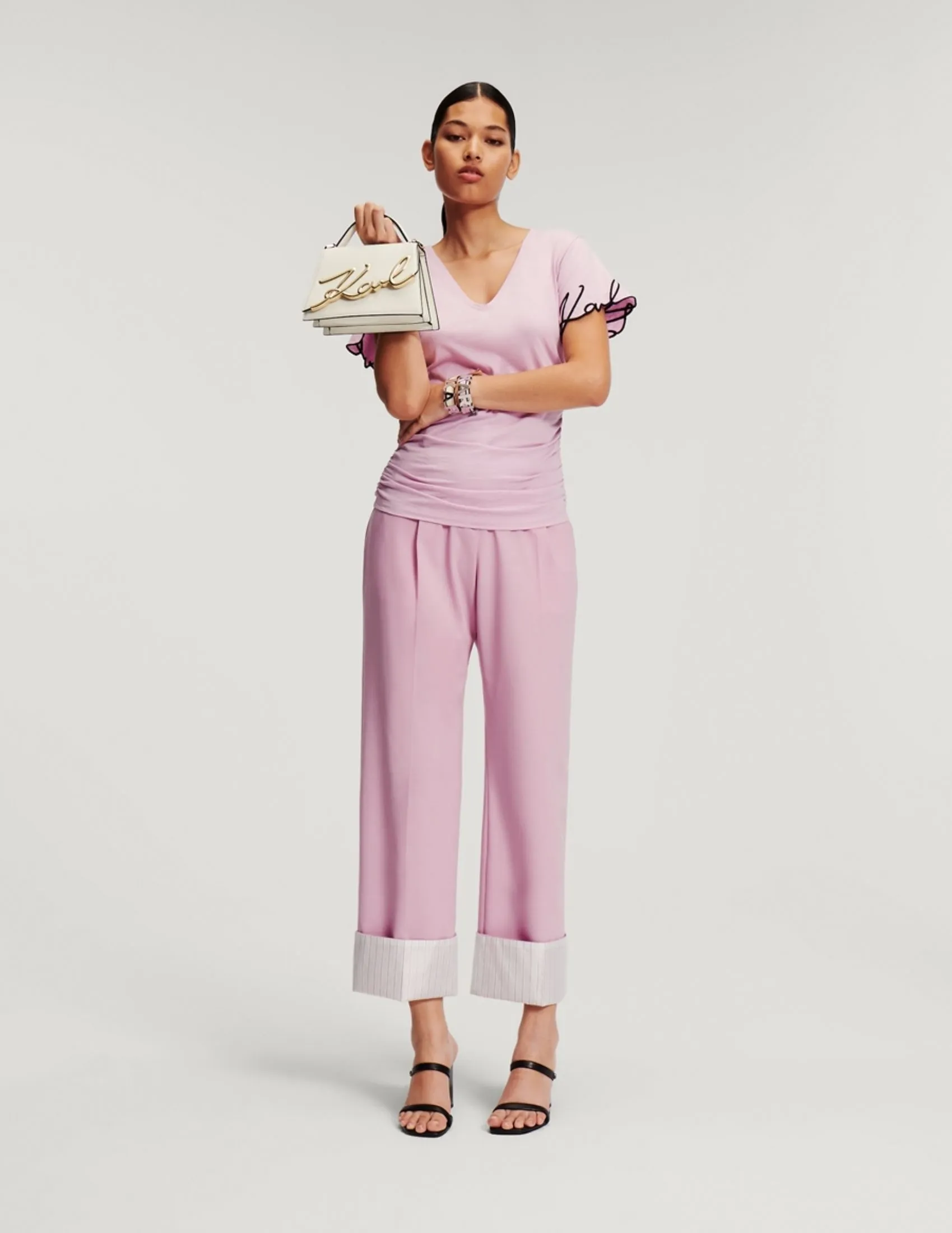 KARL LAGERFELD RTW-1 HUN KIM'S EDIT TAILORED WOMEN PANTS ORCHID BOUQUET