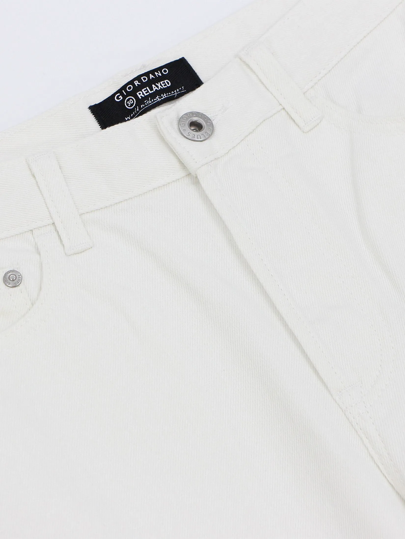 GIORDANO Men's Relaxed Denim Jeans (180° Elastic Waist) White Denim