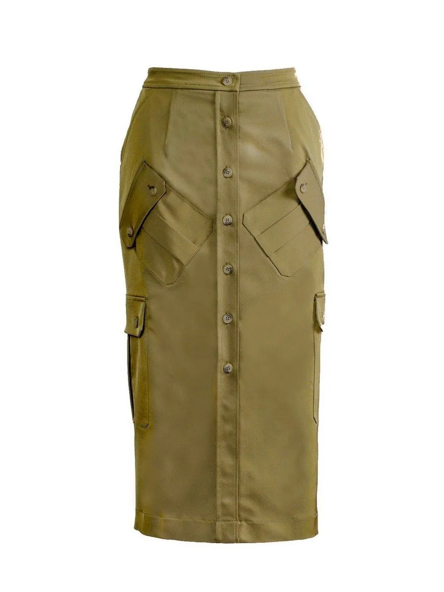 SENADA WOMEN OLIVE CARGO PENCIL SKIRT