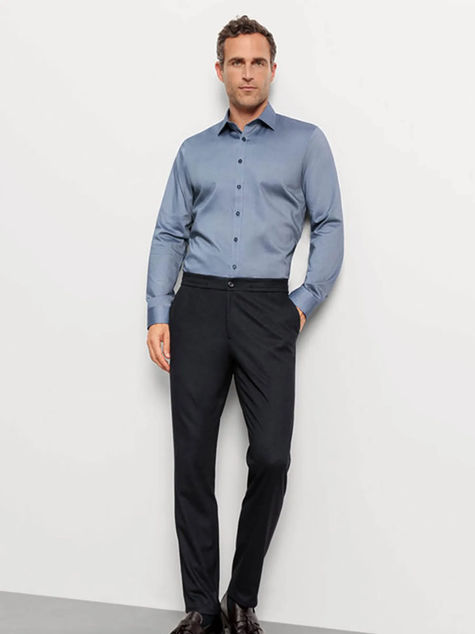 OLYMP MEN SHIRT LONG SLEEVES BUSINESS SHIRT SUPER SLIM FIT MARINE