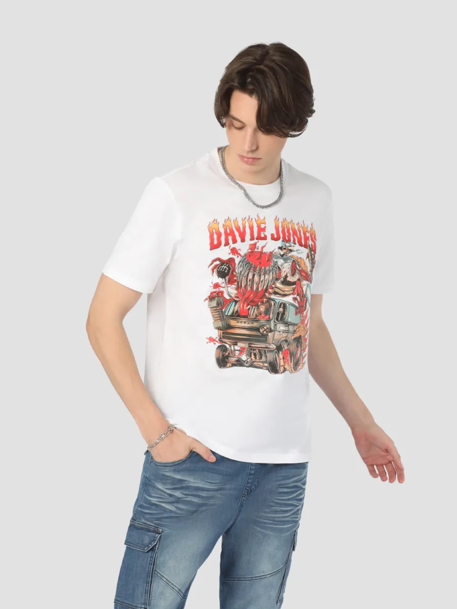 DAVIE JONES Men's Graphic Regular Fit T-Shirt White