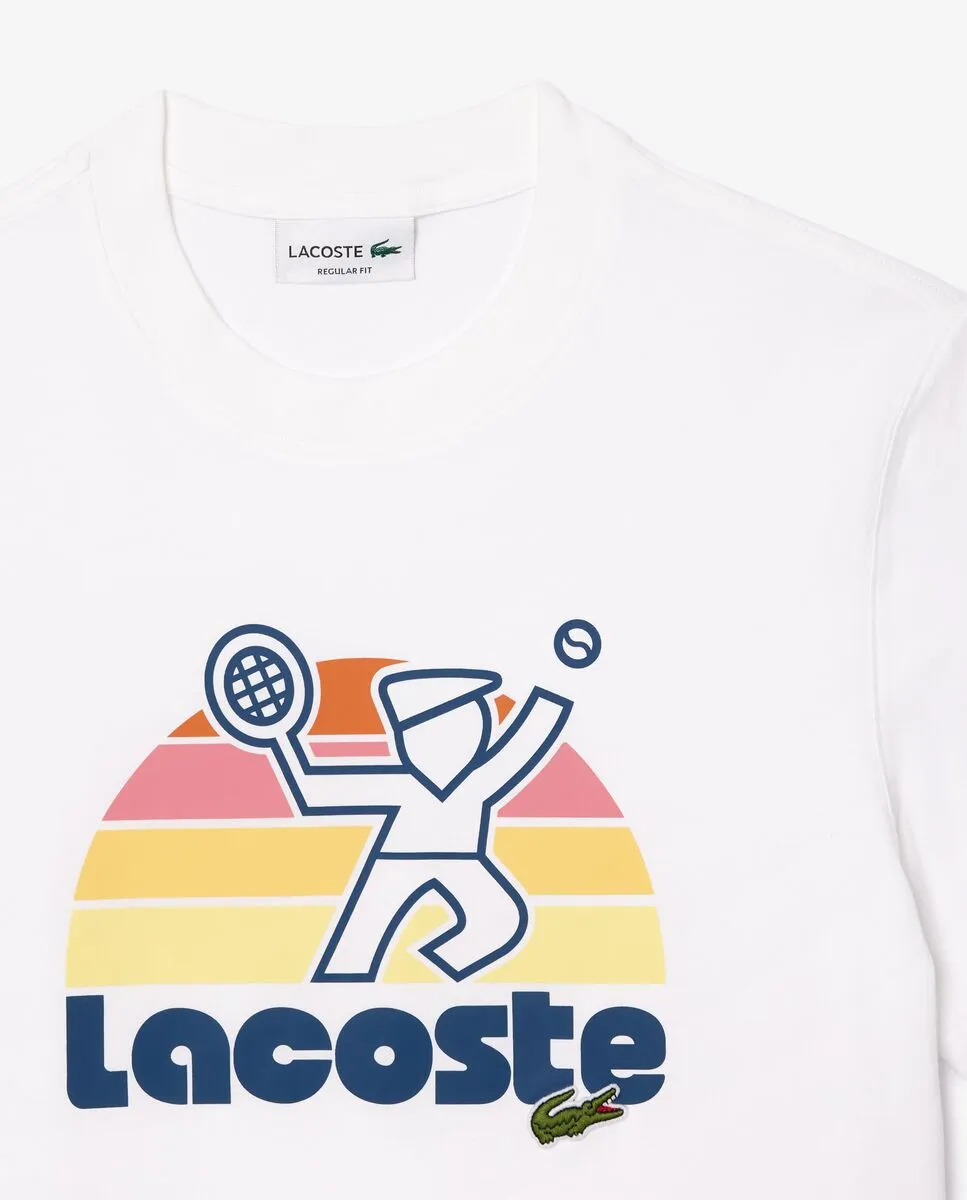 LACOSTE Washed Effect Tennis Print T-Shirt White