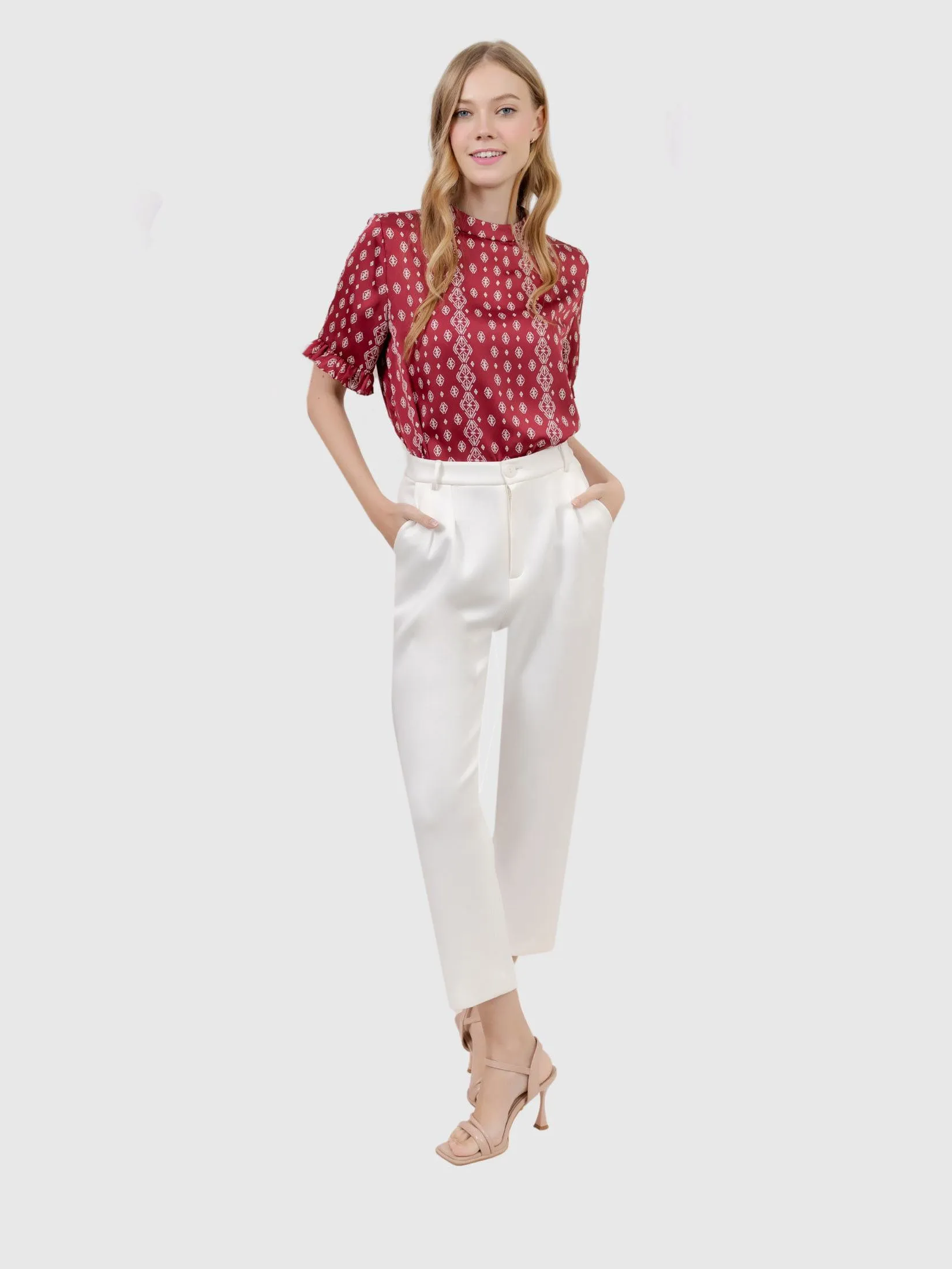 AMILA Women Blouse Vintage Red