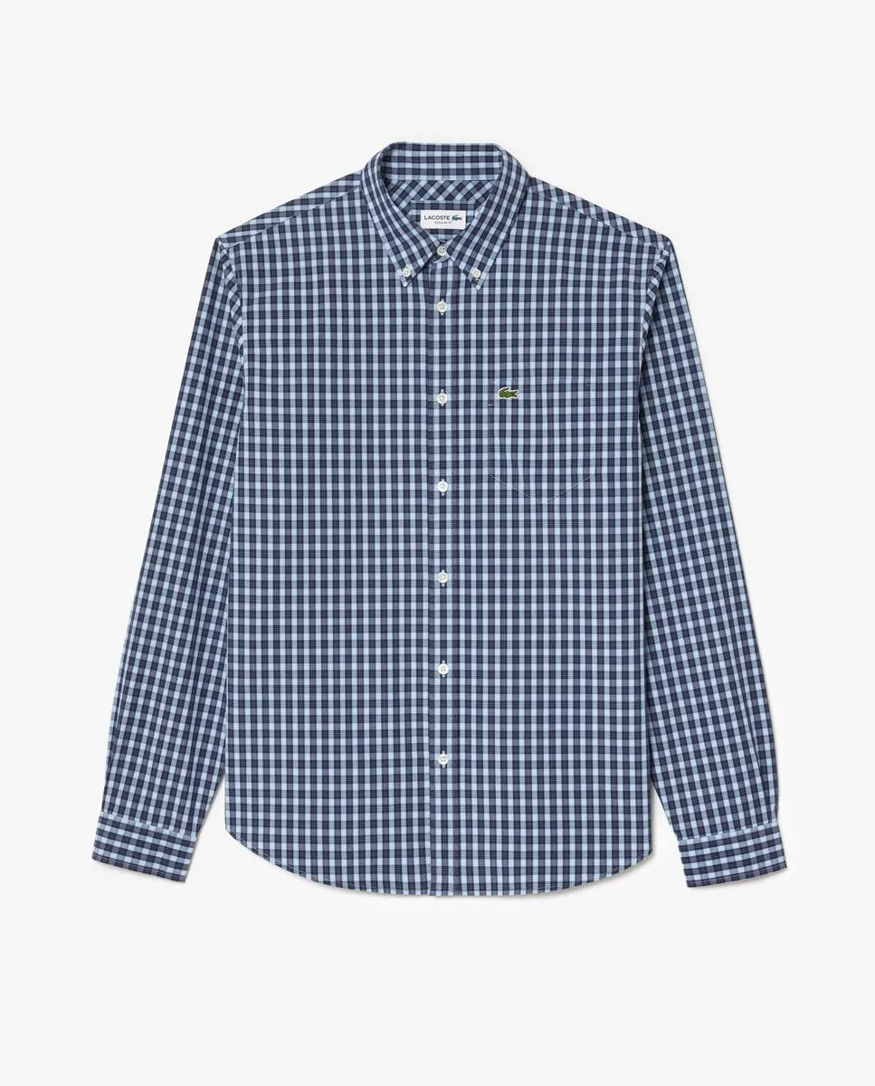 LACOSTE Regular Fit Poplin Plaid Shirt Blue