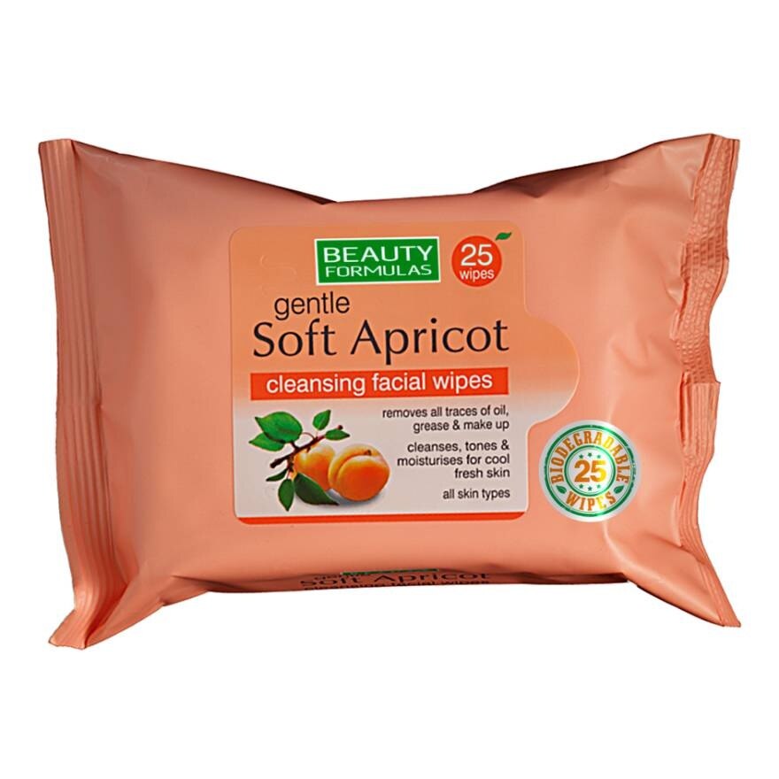 Beauty Formulas Gentle Soft Apricot Cleansing Facial Wipes 25pcs.