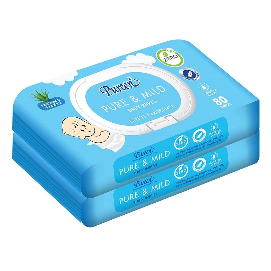 Pureen Baby Wipes Pure  Mild 80's Twin Pack