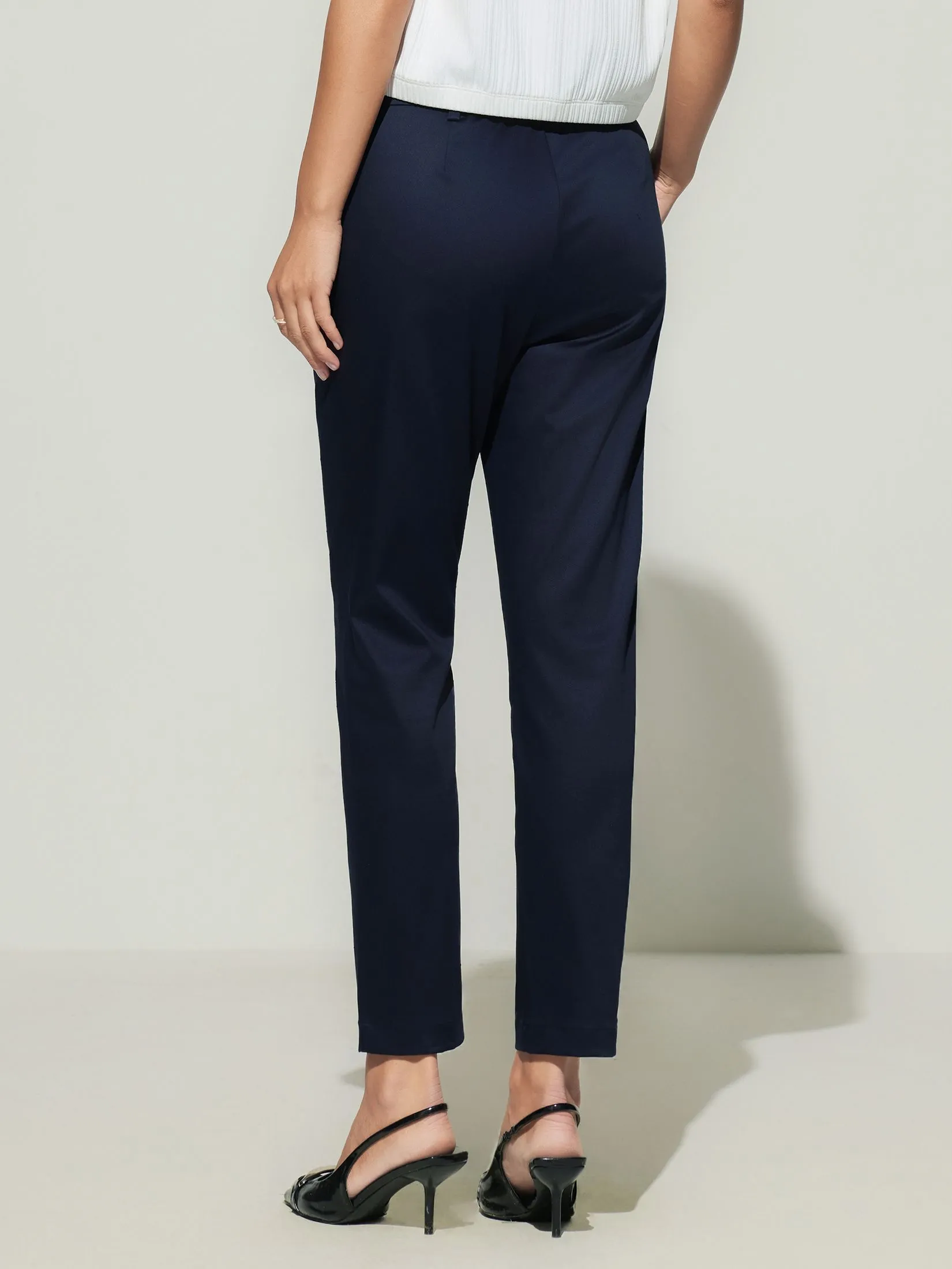 G2000 Women Clothing Cotton Blend Cropped Cigarette Casual Pants  Cropped Cigarette Shape - Navy