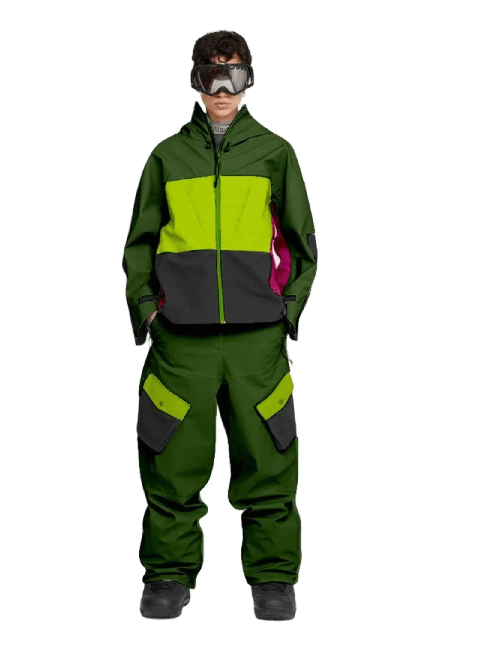 KHRISJOY Snowboard Jacket Color Block In Musk Green Lime Green